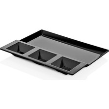 GuvenliPazar 6 Adet Melamin Burger Tabağı 27X23 cm Bölmeli Hamburger Patates Tabağı Makinede Yıkanabilir Siyah