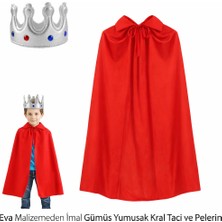 NW NessiWorld Eva Malzemeden Gümüş Yumuşak Kral Tacı ve Kırmızı Pelerin Seti