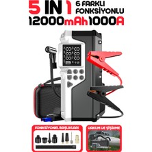 Enshall 12.000MAH Akü Takviyeli 1000A Tepe Akımlı 5ın1 Üfleme ve Vakum Özellikli Araç Kompresörü