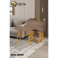 Erşen Eranş Serisi 4'lü Katlanır MDF Mebran Atlantik Çam Desen Çanta Zigon Sehpa Metal Ayak Gold Kaplama