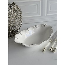 Rossev Porselen Oval Sunum Kasesi Gümüş Lucca 36X23CM