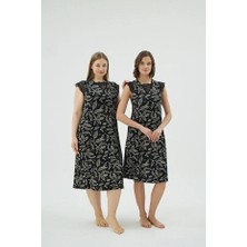 Sevim 17056 Siyah Floral Desen Battal Büyük Beden Gecelik
