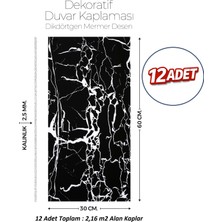 Brano 30X60 cm Kendinden Yapışkanlı Duvar,banyo,tezgah Arası Kaplama Siyah Çizgili Mermer 12 Adet