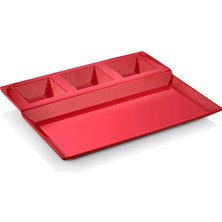 GuvenliPazar 6 Adet Melamin Burger Tabağı 27X23CM Bölmeli Hamburger Patates Tabağı Makinede Yıkanabilir Kırmızı