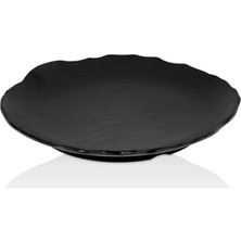 GuvenliPazar 12 Adet Melamin Tatlı Tabağı Servis Tabağı - Bulaşık Makinesinde Yıkanabilir Mat Siyah 32 cm