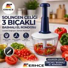 ERHCE Üstten Basmalı El Rondosu Paslanmaz Çelik 3 Bıçaklı Sebze Doğrayıcı Abs Bpa Free Plastik