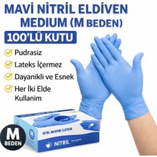 Cash Dukkan Mavi Nitril Eldiven Medium M Beden Pudrasız 100’LÜ 1 Kutu Tek Kullanımlık Muayene Eldiveni Lateksiz Koruyucu Eldiven