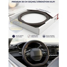 Otokap Universal Oto Direksiyon Kılıfı 38CM Geçmeli Gerçek Deri Siyah Kırmızı Detaylı Lüx Çantalı