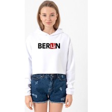 Tshirthane La Casa De Papel Berlin Ak Beyaz Optik Kadın Crop Kapşonlu