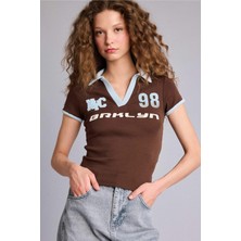 DeFacto Fitted Polo Yaka Baskılı Ribana Kısa Kollu Tişört H5771AX26SM