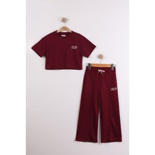 Joy Kids Kız Çocuk Modal Kumaş Baskılı Basic Takım (6-13YAŞ) (Bordo)