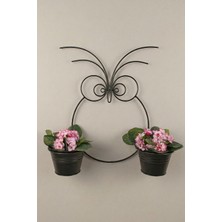 Desen Dekorasyon Baykuş Figürlü Duvar Saksılığı Büyük - Metal Askılı Ikili Saksı ve Çiçeklik