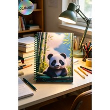 Glanart 100 Yaprak Sevimli Panda Desenli Orta Boy Sert Kapak Kareli Defter 17X24 Cırtlı