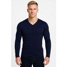 Axxel Erkek Lacivert Pamuklu Likralı Süprem Uzun Kollu T-SHIRT-D236