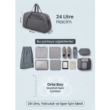 Kaff Orta Boy Gri Önü Cepli Ayarlanabilir Omuz Askılı El Seyahat Spor Çantası -00832