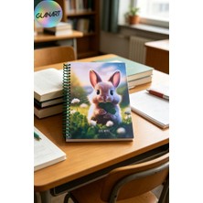 Glanart 100 Yaprak Sevimli Tavşan Desenli Orta Boy Sert Kapak Kareli Defter 17X24 Cırtlı