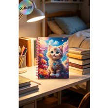 Glanart 100 Yaprak Sevimli Kedi Desenli Orta Boy Sert Kapak Kareli Defter 17X24 Cırtlı