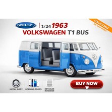 Trust Store 1:24 1963 Volkswagen T1 Bus Mavi-Beyaz Die-Cast Koleksiyon Modeli
