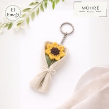 Mühre Mini Çiçek Buketi Ayçiçeği Anahtarlık Charm Hediyelik %100 Pamuklu Organik Amigurumi Örgü