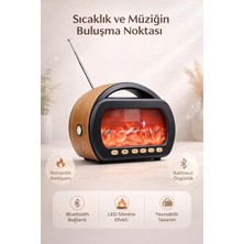 FaroxTech Dekoratif Nostaljik Görünümlü LED Şömine Efektli Bluetooth Hoparlör - Taşınabilir Radyo