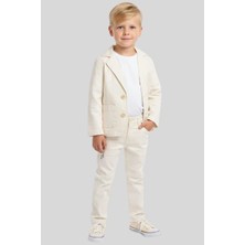 Waka Waka Kids Store Erkek Çocuk Krem Rengi Blazer Ceket ve Pantolon Denim Takım