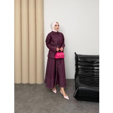 Mihran Butik Carina Model Kot Kumaş Detaylı Kadın Elbise Takım