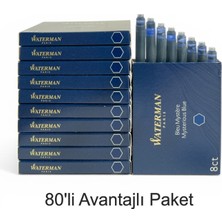 Waterman Dolma Kalem Kartuşu Mürekkebi Mavi - Siyah 80 Li Paket