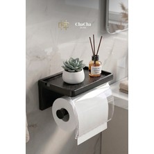 YNSK Raflı Tuvalet Kağıdı Askısı Yapışkanlı Kapaklı Banyo Organizer Siyah