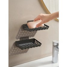 YNSK 2'li Set Yapışkanlı Banyo Sabunluk, Katı Sabun Tutacağı, Lavabo Mutfak Katı Sabunluk Süngerlik Siyah
