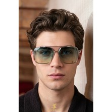 Macerati Crystal Unisex Yeşil Gümüş Çerçeveli Kare Lüx Ultra Hafif UV400 Filtreli Güneş Gözlüğü