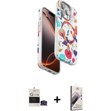 DS LLC Ieg™ iPhone 14 Pro Max Kılıf Siluet Doku - Siyah Bilvis 3D Mat Cam Ekran Koruyucu + Siyah Bilvis
