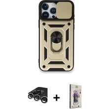 DS LLC Ieg™ iPhone 15 Pro Kılıf Ahenk Klasik - Siyah Bilvis 3D Cam Ekran Koruyucu + Gümüş Raze Metal
