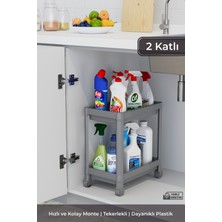PremiumPort Çift Katlı Tekerlekli Düzenleyici Raf, Banyo ve Mutfak Için Çok Amaçlı