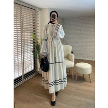 Moda Morfo Kolları ve Eteği Süzene Işlemeli Parçalı Elbise -Taş