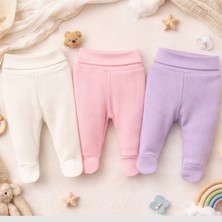 Angeltouch %100 Pamuklu Bebek Çocuk Pantolon Patikli Raporlu 3'lü Set Kız Erkek Unisex Bebek