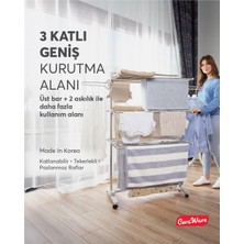 Ceraware Home S3 Premium 3 Katlı Çamaşırlık Made in Korea Tam Katlanır Tekerlekli Çamaşır Kurutmalık