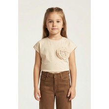 Mutlu Kids Çiçek Aplikeli Taş Işlemeli Kız Çocuk Tişört