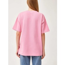 Veracraft Kadın Oversize Basic Kısa Kollu Bisiklet Yaka Pamuklu Pembe Sweatshirt-T-Shirt