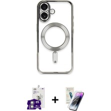 DS LLC Ieg™ iPhone 16 Kılıf Nova Işık Özel Seri - Şeffaf Pasifik Cam Ekran Koruyucu + Gümüş Bilv