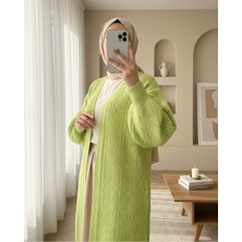 Moda Morfo Kolu ve Önü Ajurlu Yumoş Hırka  -F.yeşili
