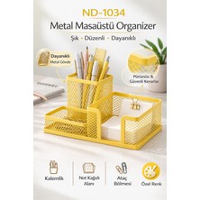 Need ND-1034 Metal Mesh Masaüstü Organizer – 3 Bölmeli, Çok Amaçlı Düzenleyici (Sarı)
