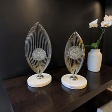 Sleep Nova Silver Aura Metal Dekoratif Obje – Mermer Tabanlı Modern Salon Aksesuarı (Ikili Set)