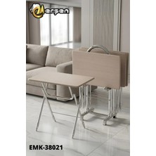 Erşen Eranş Serisi 4'lü Katlanır MDF Mebran Açık Meşe Desen Çanta Zigon Sehpa Metal Ayak Krom Kaplama