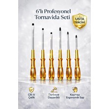 Tools Profesyonel 6 Lı Tornavida Seti Cr-V Çelik Darbeye Aşırı Dayanıklı Kaymaz Ergonomik Sap