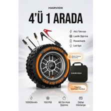 Harvox Akü Takviye Cihazı Hava Kompresörlü Şarjlı Powerbankli Basınç Göstergeli Araç Lastik Şişirme