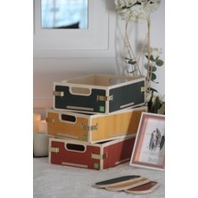 PremiumPort 3'lü Ahşap Dikdörtgen Sepet Düzenleyici, 27X19X8CM, Renkli Set
