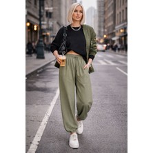 İbeeka Bohem Rahat Kesim Lastik Paçalı Jogger Pantolon - Haki - S