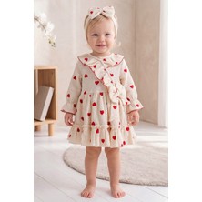 Babymod Kalp Desenli 100% Pamuk Bandanalı Kız Bebek Elbise