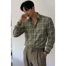 Tarz Cool Erkek Ekose Gömlek Slim Fit Uzun Kollu Pamuklu Günlük Şık