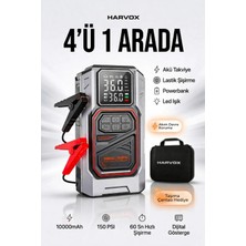 Harvox Akü Takviye Cihazı Hava Kompresörlü Şarjlı Powerbankli Basınç Göstergeli Araç Lastik Şişirme